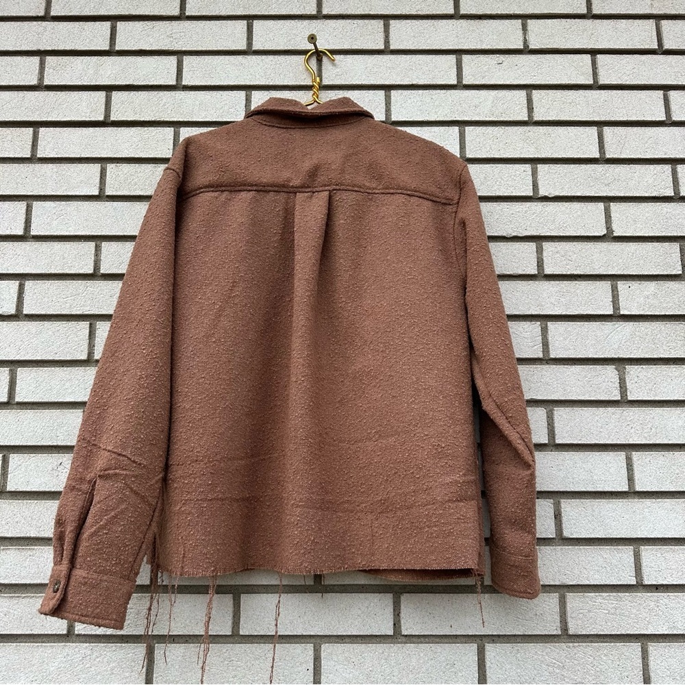 NWT PacSun Brown Oversized Wooly Shacket Textured Button Front Chest Pockets L - Picture 11 of 13